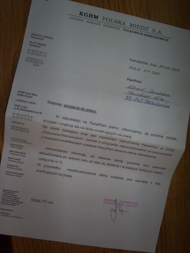 Dotyczy: przyjcia do pracy ...
