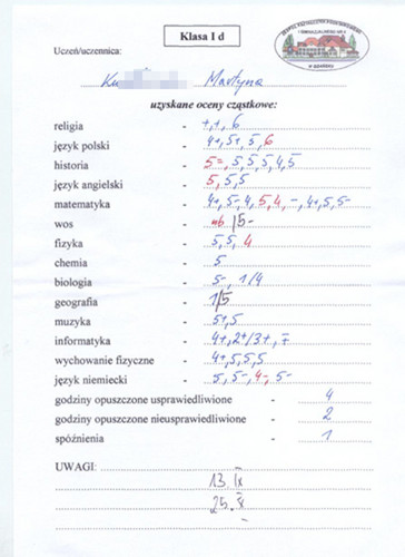 arkusz ocen.