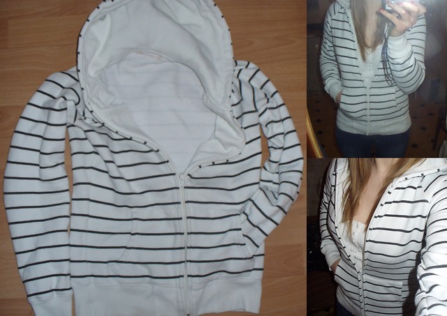 biaa bluza w czarne paseczki .