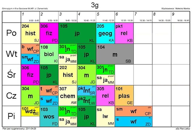 Plan lekcji 3g