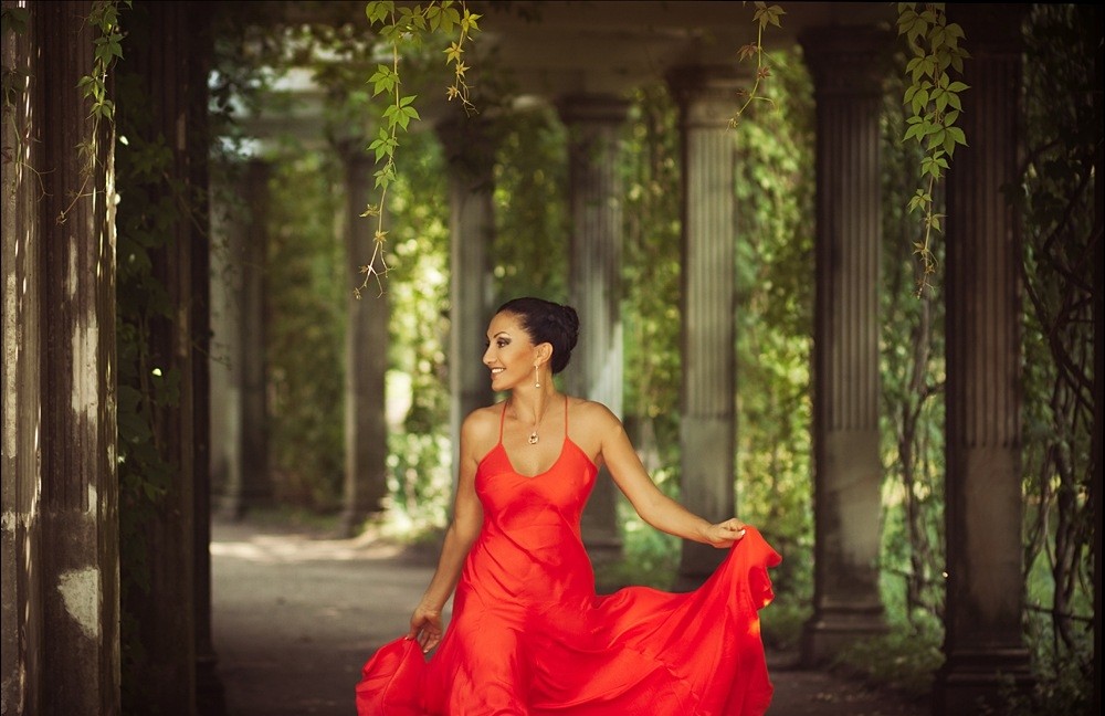 Red dress.