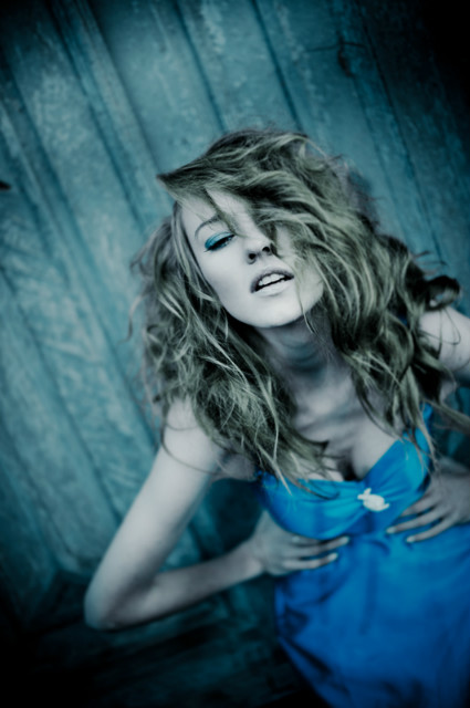 In blue