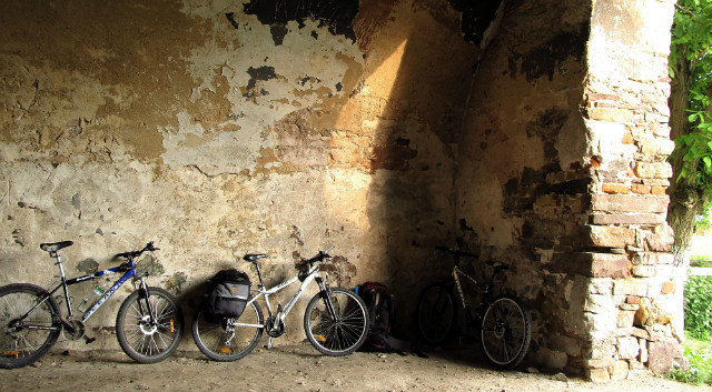 Bicycles near the abandoned cast