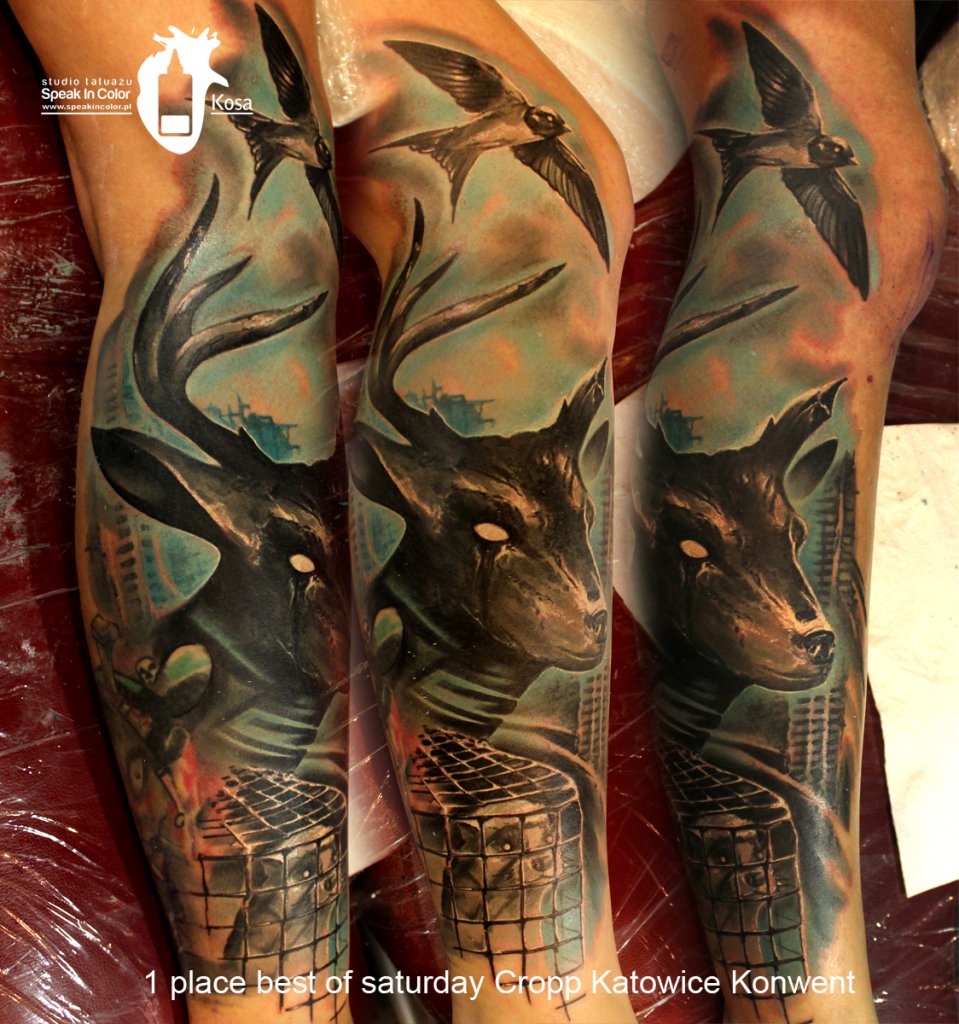 deer tattoo, by kosa 