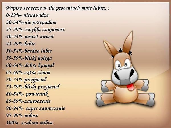 na ile procent mnie lubissz