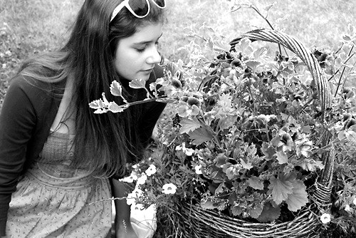 with flowers.