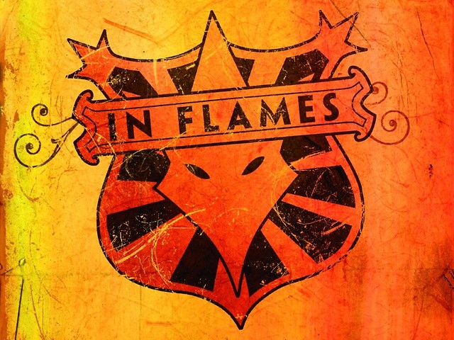 In flames