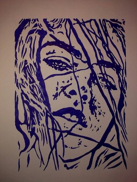 Portret kobiety - niebieski tusz