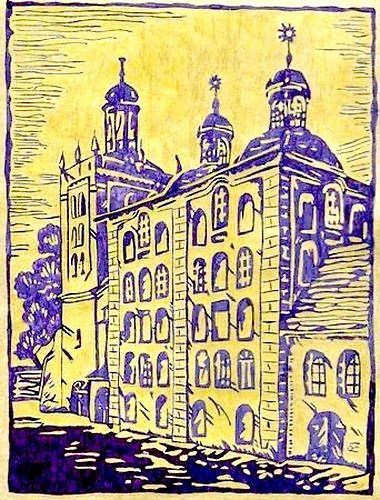 Katedra - niebieski, czarny tusz