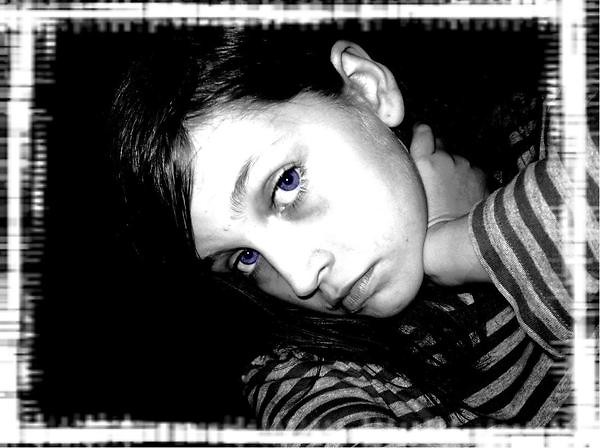 Blue eyes.