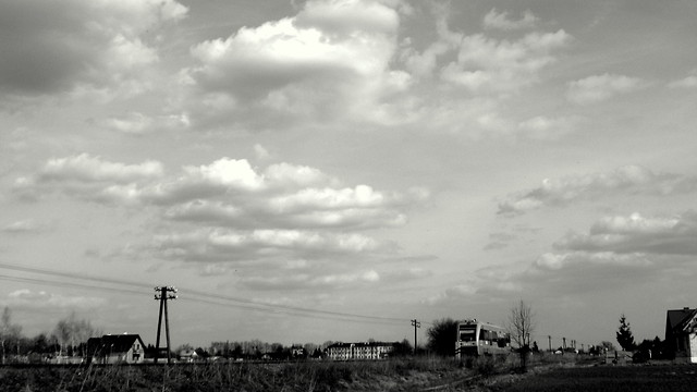 sky , clouds and train.