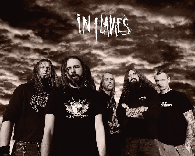 In flames