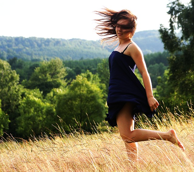 jogging in meadow