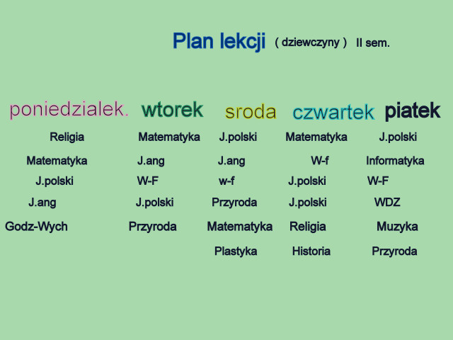 Plan lekcji II semestr ;)