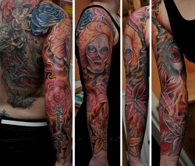 santa muerta , tattoo sleeve