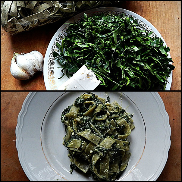 Tagliatelle ze szpinakiem i fet