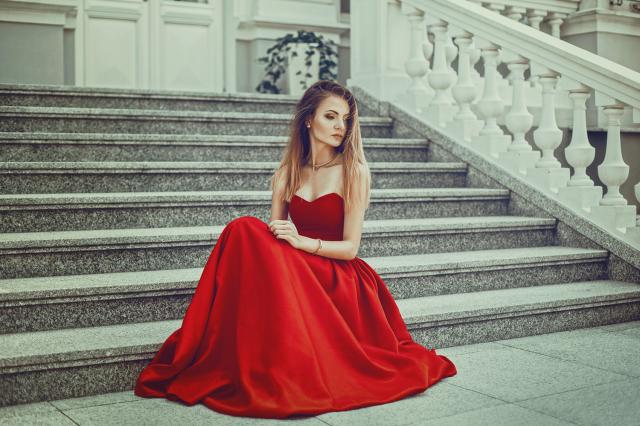 Red dress. 